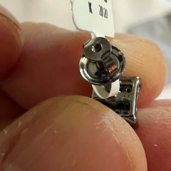 18K Oxidized White Gold Square Ear Studs w/ Screw Backs - Picture 7 of 7